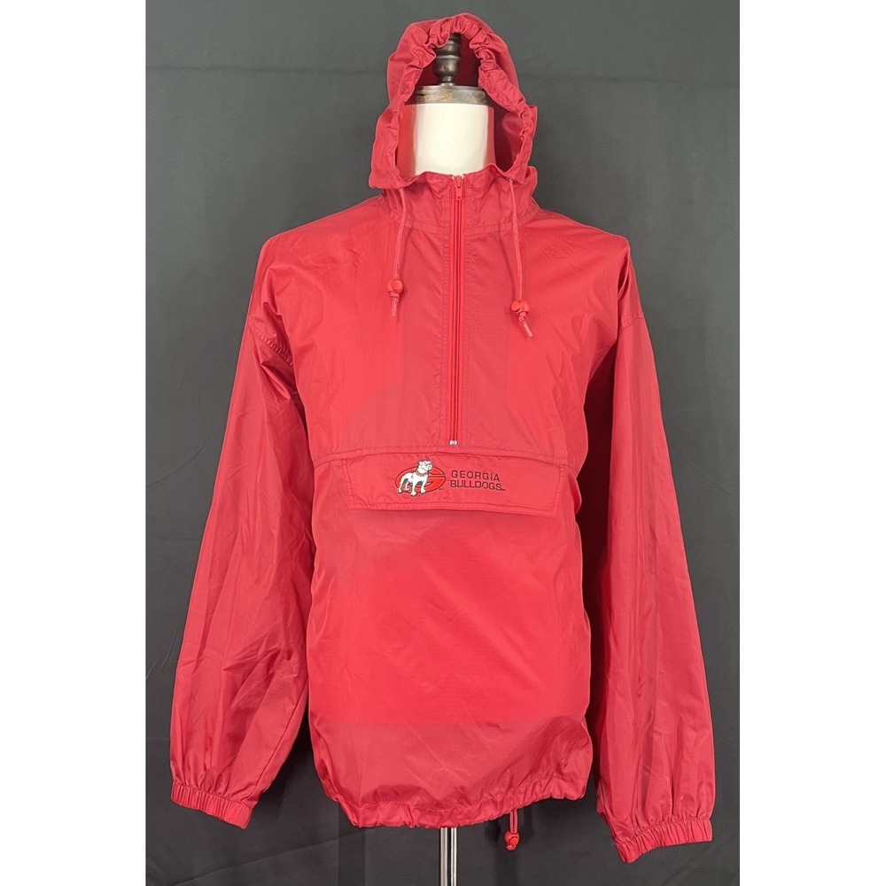Vtg Crable CS Georgia Bulldogs Mens Red Packable Hooded Anorak Windbreaker XL